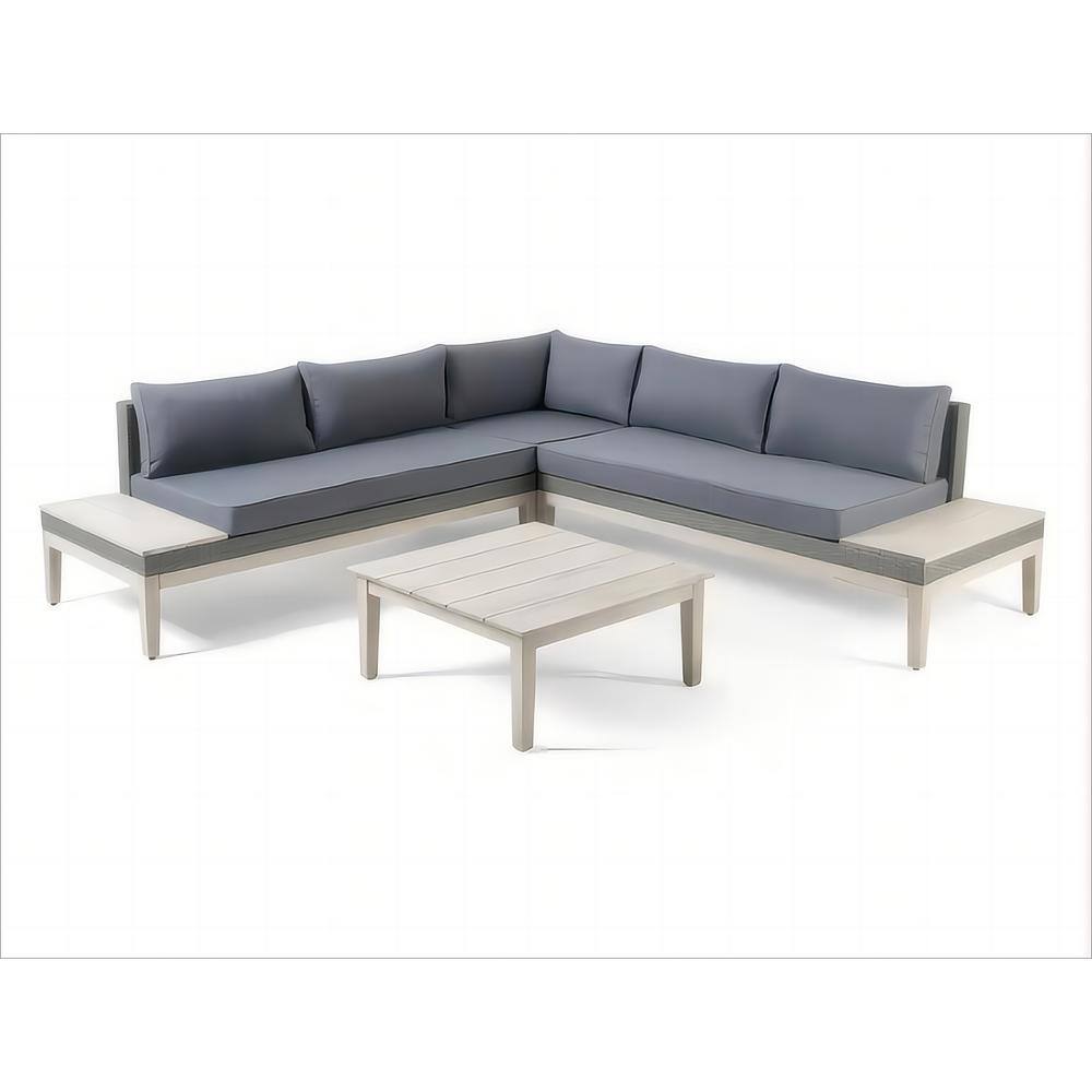 4 piece acacia Wood and wicker Outdoor 5 seater Sectional sofa set with cof
