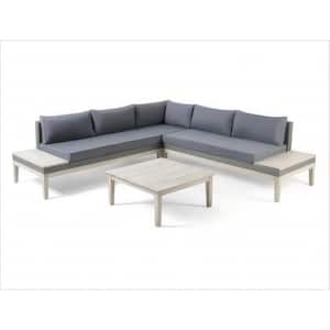 4 piece acacia Wood and wicker Outdoor 5 seater Sectional sofa set with coffee table and seat Cushions gray