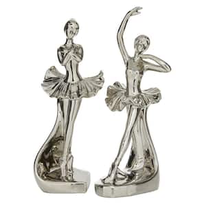 Silver Ceramic Dancer Sculpture (Set of 2)