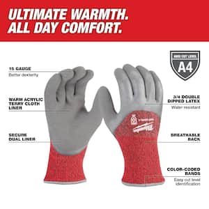 X-Large Gray Latex Level 4 Cut Resistant Insulated Winter Dipped Work Gloves