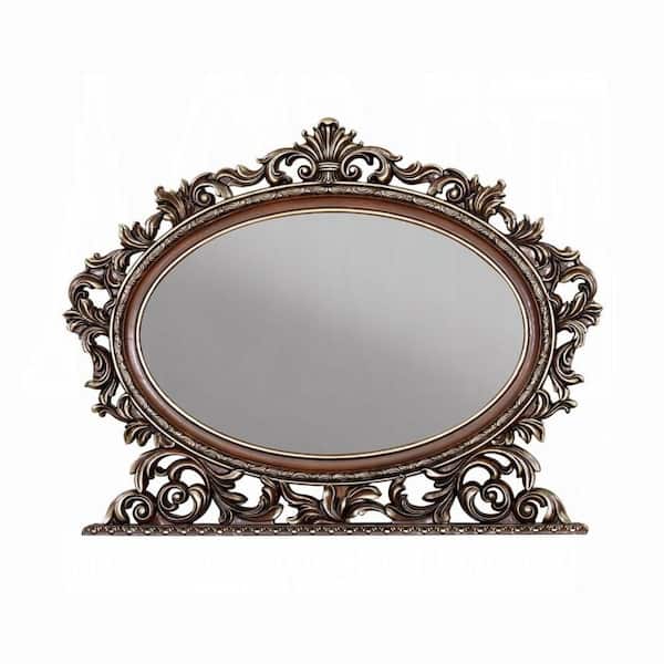 Vany Cherry Brown and Champagne 3 in. W x 43 in. H Oval Wood Framed Mirror