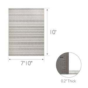 Everald Contemporary Gray and Ivory 8 ft. x 10 ft. Striped Polypropylene Indoor/Outdoor Area Rug
