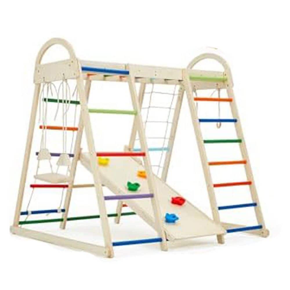 Colorful Indoor Playground Climber Set with Swing, Slide, Rope
