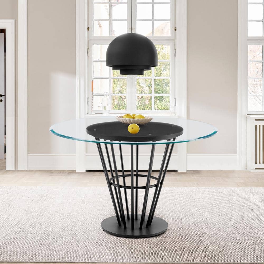 Veronica Black Glass Top 48 in. Pedestal Base Dining Table Seats 4