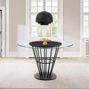 Veronica Black Glass Top 48 in. Pedestal Base Dining Table Seats 4