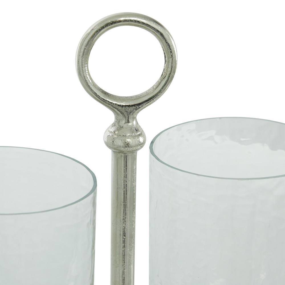 Contemporary Silver Aluminum & Glass Hurricane Candle Lantern - 14.4"