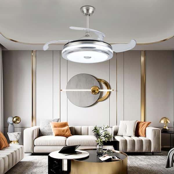 OUKANING 36 in. Integrated LED Indoor Silver Retractable 3