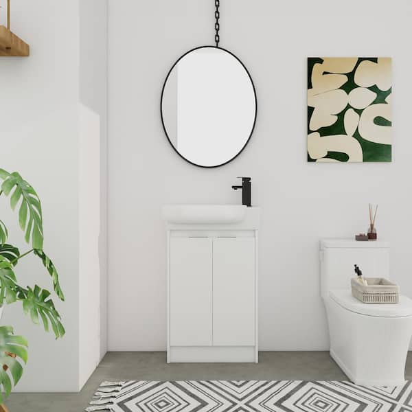 UPIKER Modern 22.8 in. W x 12.4 in. D x 35.1 in. H Single Sink Freestanding Bath Vanity in White with White Ceramic Top