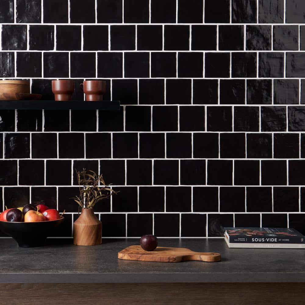 Nassau Jet Black 4" x 4" Satin Finish Ceramic Wall Tile