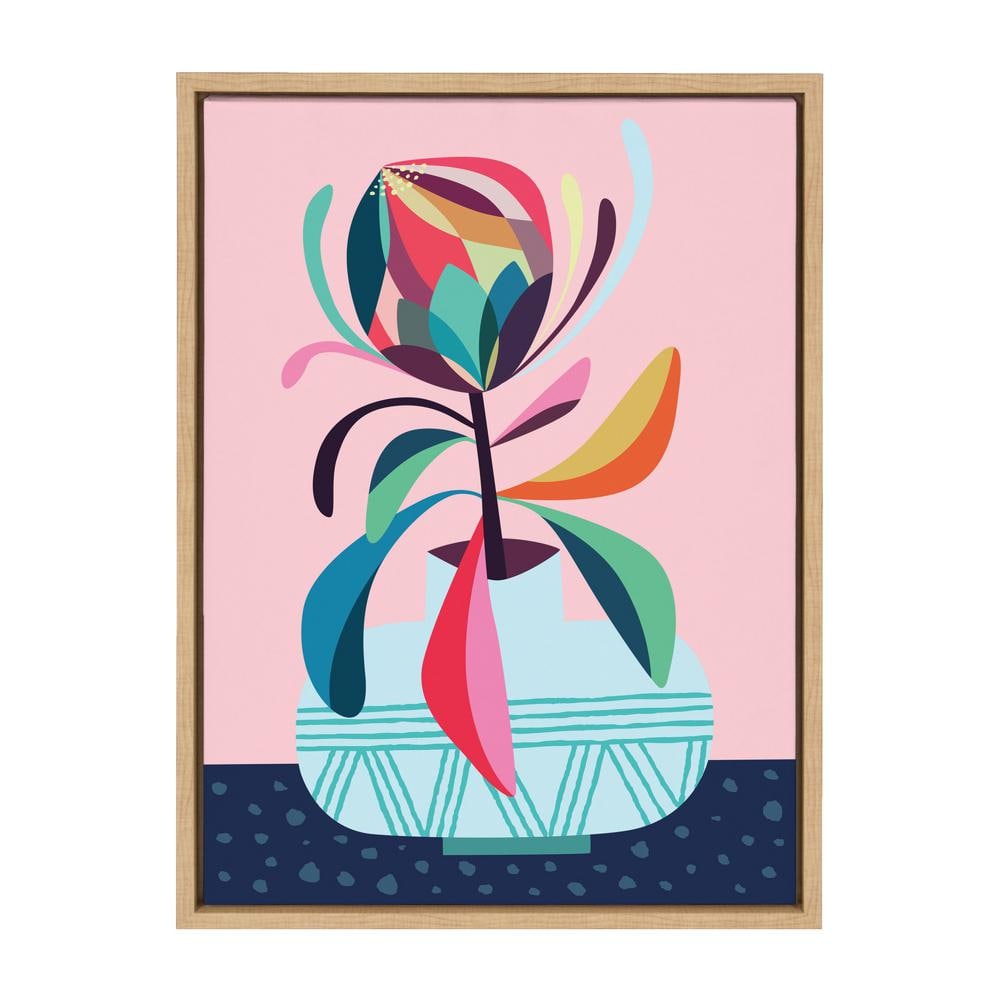 Colorful Abstract Floral Canvas Print with Natural Frame