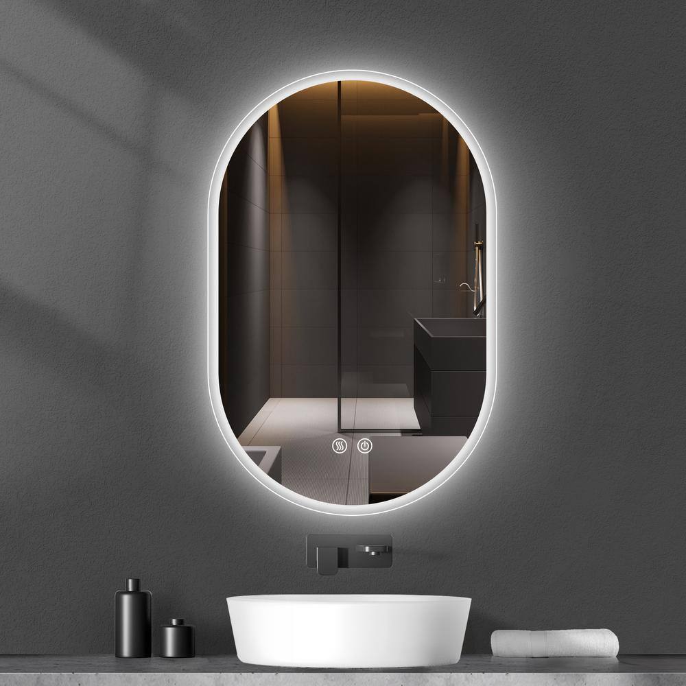 Getpro 20 in. W x 32 in. H Oval Frameless LED Wall-Mounted Bathroom ...