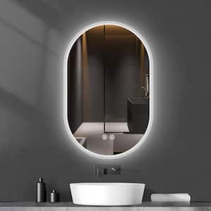 20 in. W x 32 in. H Oval Frameless LED Wall-Mounted Bathroom Vanity Mirror with Anti-Fog in Silver