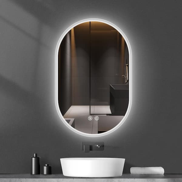 Getpro 20 in. W x 32 in. H Oval Frameless LED Wall-Mounted Bathroom Vanity Mirror with Anti-Fog in Silver