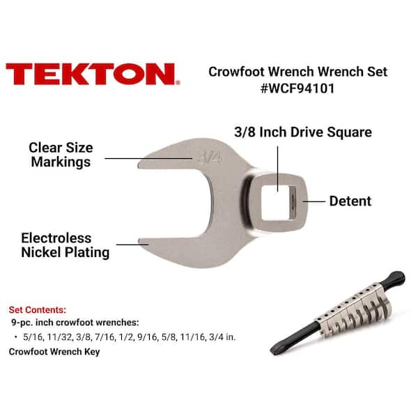 5/16 in. - 3/4 in. 3/8 in. Drive Crowfoot Wrench Set with Key (9-Piece)