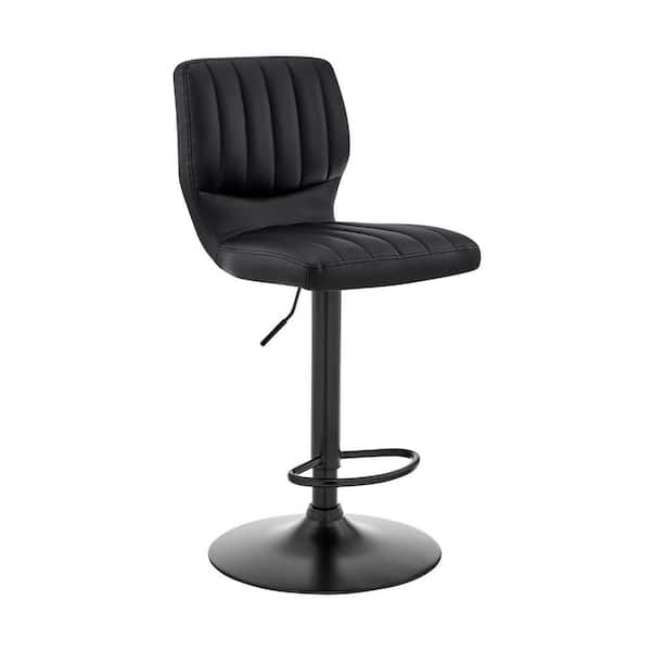 HomeRoots Black Faux Leather Textured Adjustable Bar Stool