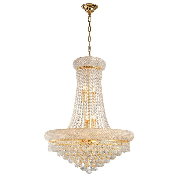 YUYI 13-Light Gold Empire Crystal Chandelier, Luxury Chandelier Ceiling Light for Living Room, Entrance, Hallway