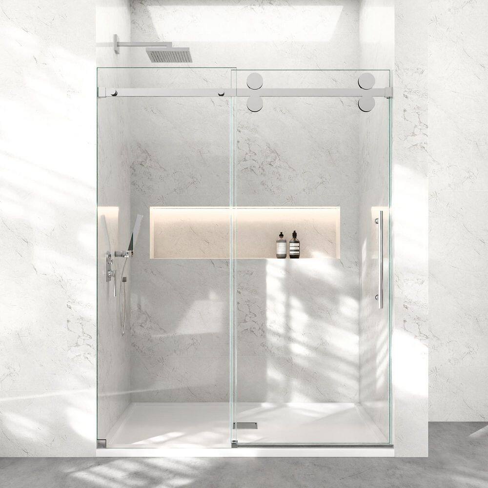 SHAAMA Lumina 60 in. W x 80 in. H Single Sliding Fully Frameless Shower ...