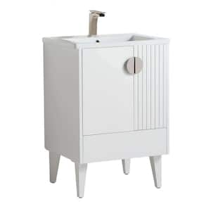 Venezian 24 in. W x 18.11 in. D x 33 in. H Bathroom Vanity Side Cabinet in White Matte with White Ceramic Top