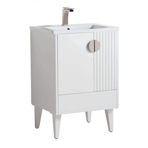 FINE FIXTURES Venezian 24 in. W x 18.11 in. D x 33 in. H Bathroom Vanity Side Cabinet in White Matte with White Ceramic Top