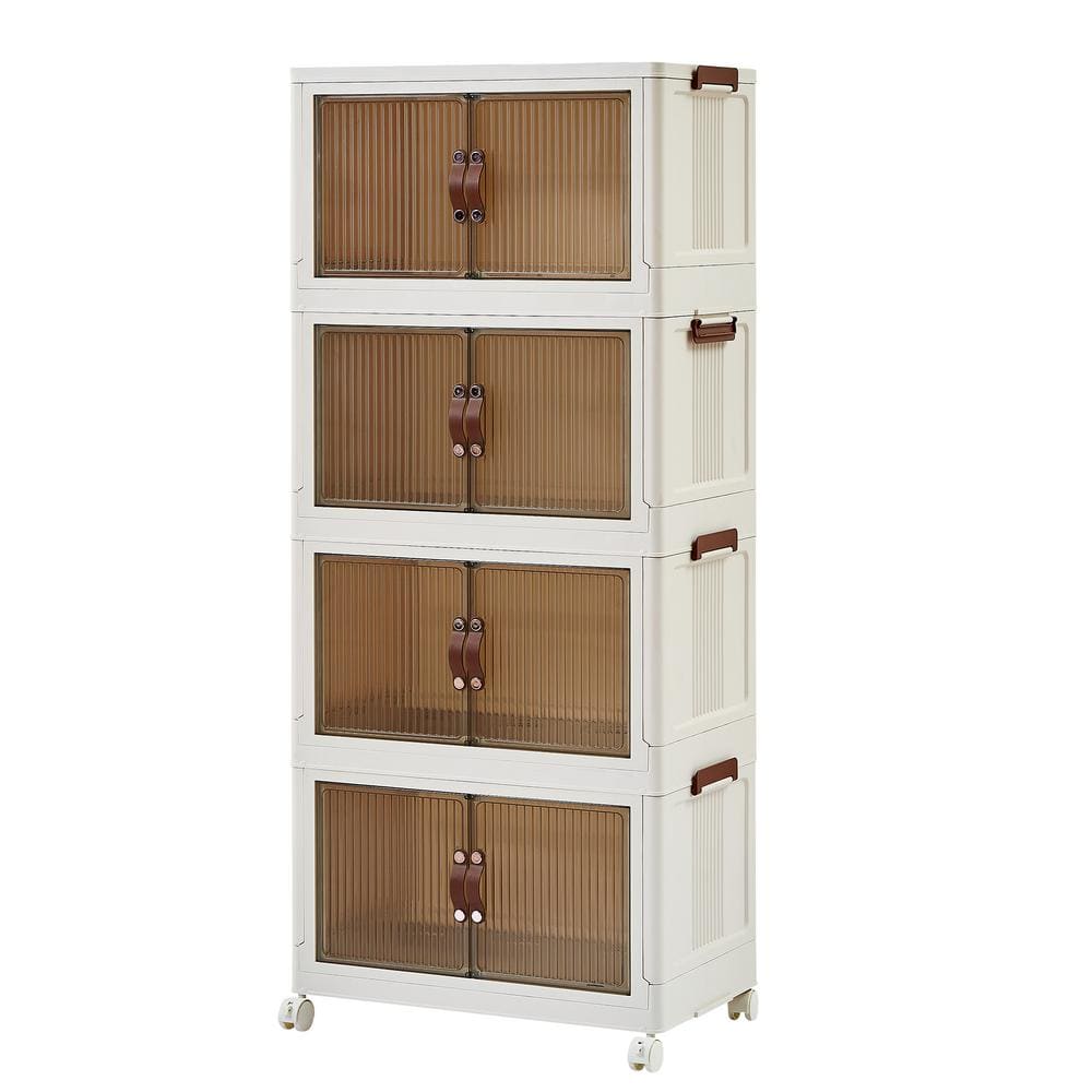 VECELO Storage Bins Lid, 4-Pack Stackable Plastic Collapsible Cabinet ...