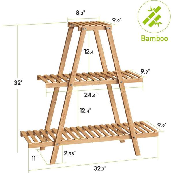 Cubilan 3-Tier Natural Bamboo Plant Stand, Indoor Outdoor Ladder