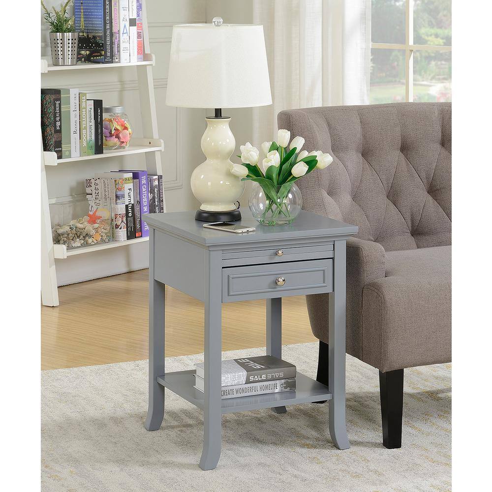 Heritage Gray Square Wood End Table with Storage and Pull-Out Shelf