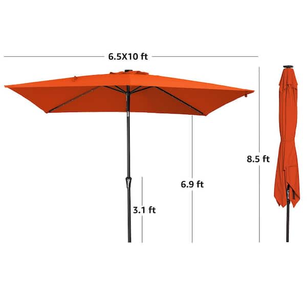 JEAREY 6.5 ft. x 10 ft. Steel Lighted Market Tilt Solar Umbrella With Crank in Orange