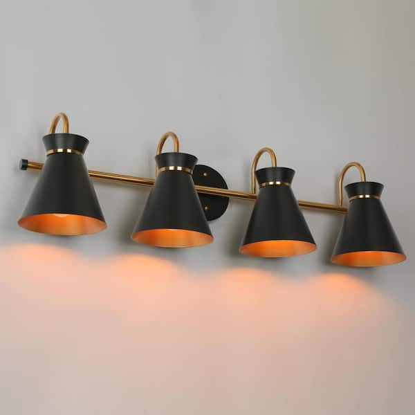 Classic 31.5 in. 4-Light Black Wall Sconce, Industrial Brass Bathroom Vanity Light, Metal Wall Lamp for Foyer, Hallways