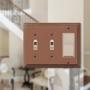 Tiered 3 Gang 2-Toggle and 1-Rocker Metal Wall Plate - Antique Copper