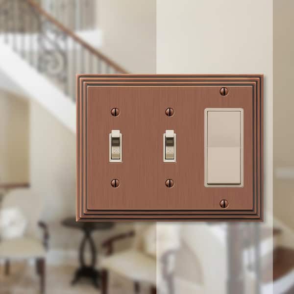 Tiered 3 Gang 2-Toggle and 1-Rocker Metal Wall Plate - Antique Copper