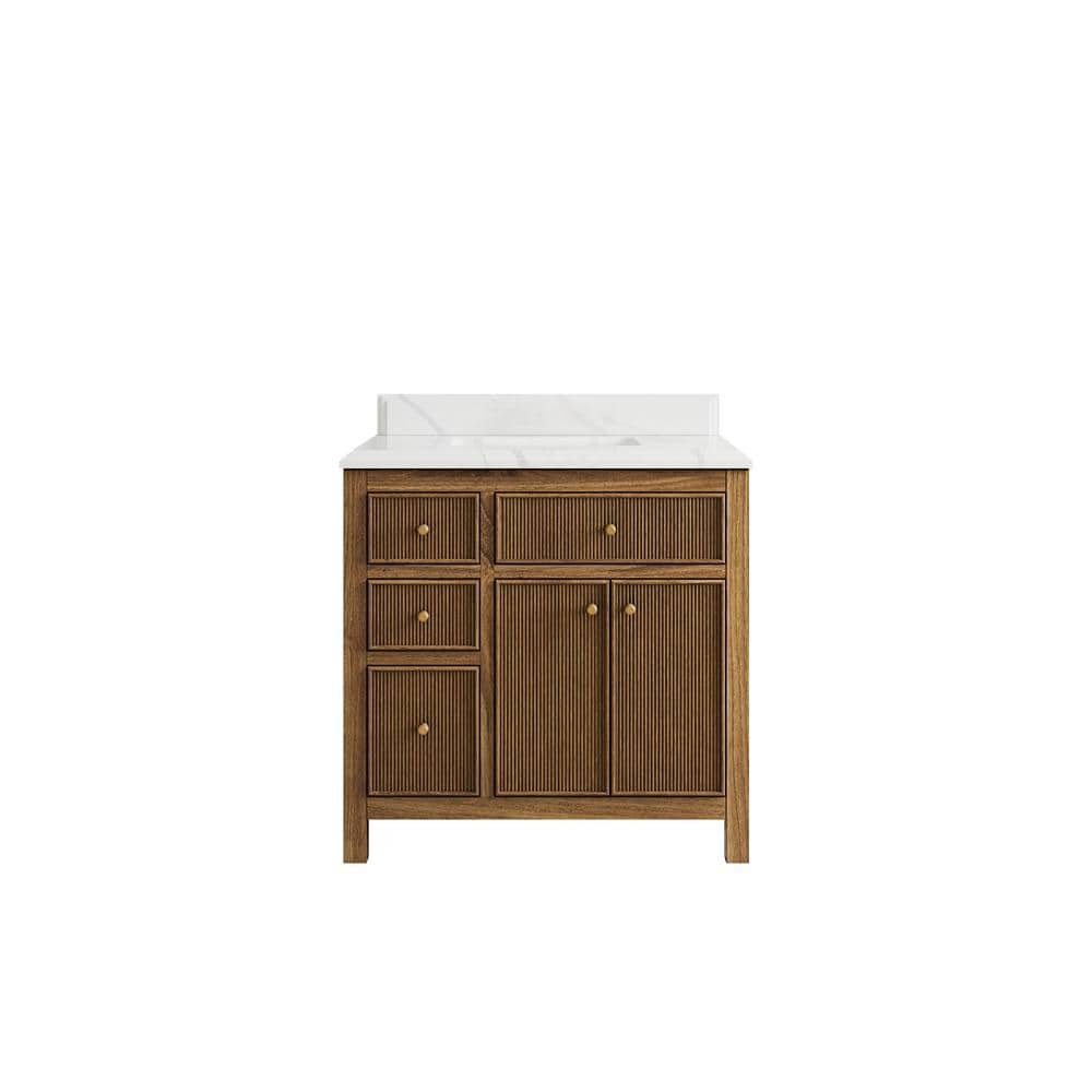 "Sonoma Teak 36 in. W x 22 in. D x 36 in. H Single Sink Bath Vanity Center in Dark Teak with 1.5"" Calacatta Quartz Top" price history on PriceWatchPro