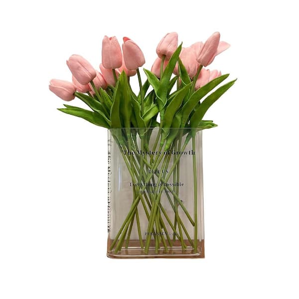 Afoxsos Aesthetic Book Vase for Flowers Room Decor, Decorative Acrylic Vase, Clear