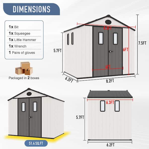 8 ft. W x 6 ft. D Outdoor Storage Resin Garden Shed for Backyard Outdoor (48 sq. ft. )