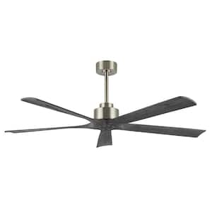 60 in. 6 Fan Speeds Ceiling Fan in Nickel with Light and Remote, Indoor