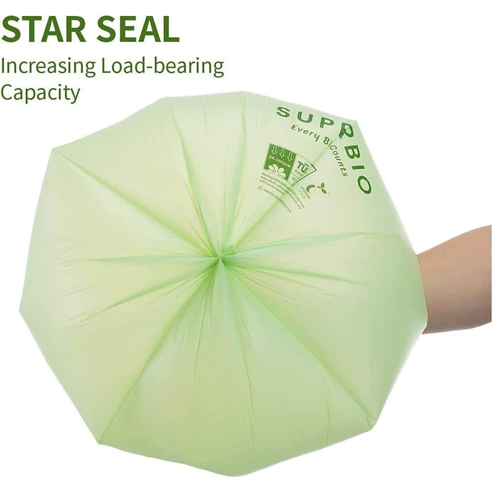 Eco-Friendly Green 13 Gallon Compostable Trash Bags with Handles