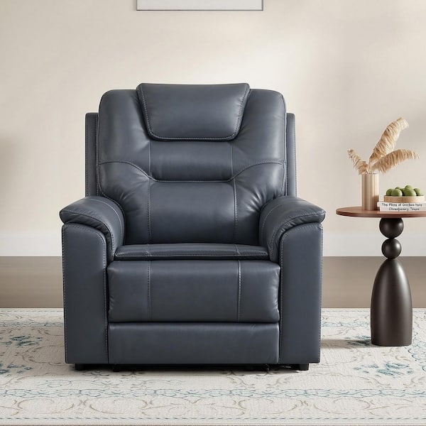 Noble Triple Motor Zero Gravity Navy Leather Standard Recliner with USB Type-C Charging, Hidden Cup Holders
