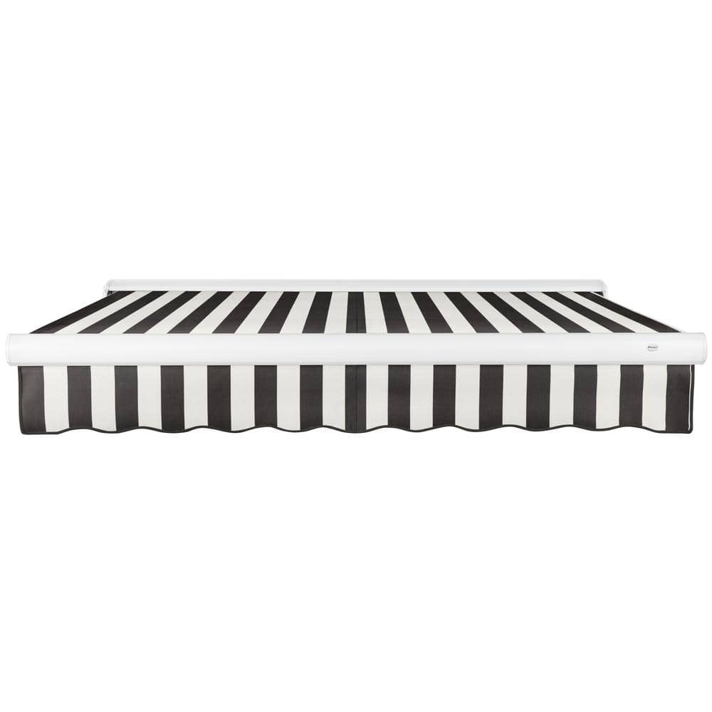 96-inch Black and White Stripe Motorized Patio Awning with Powder Coated Frame