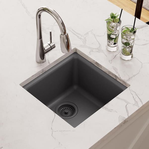 Quartz Luxe Drop-In/Undermount Composite 16 in. Bar Sink in Charcoal