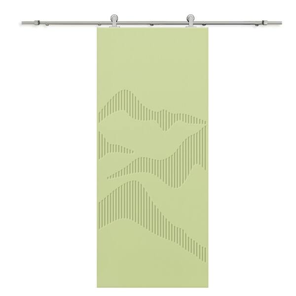 CALHOME 30 in. x 96 in. Sage Green Painted Composite MDF Paneled Interior Sliding Barn Door with Hardware Kit