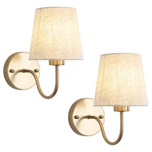 10.78 in. 1-Light Vanity Light with Fabric Shade (Set of 2)