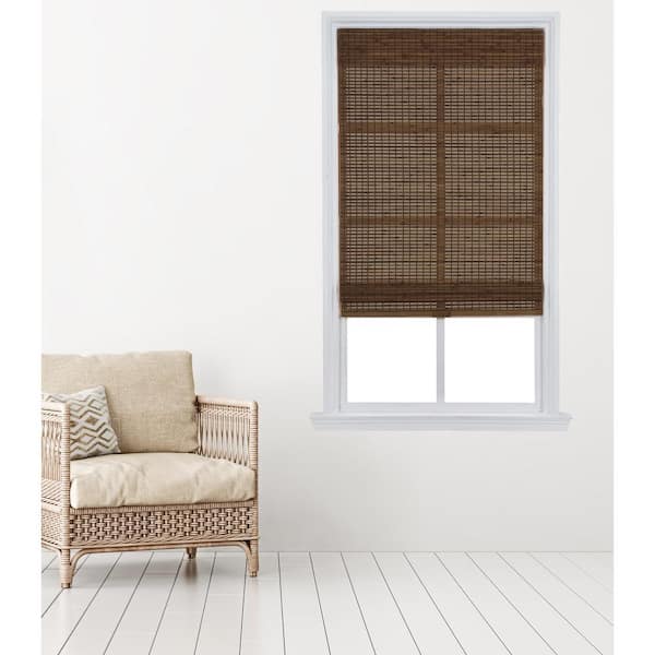 Home Basics Pecan Cordless Carbonized Bamboo Roman Shade 23 in. W x 64 in. L