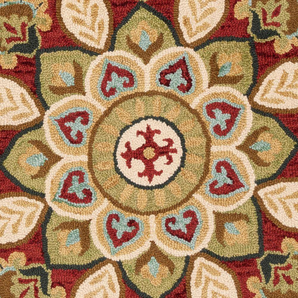 Handmade Red Floral Wool Round Tufted Area Rug