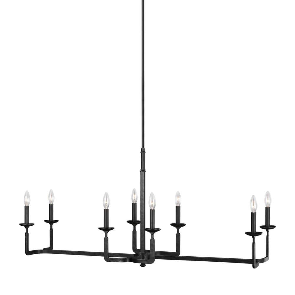 Aged Iron and Crystal 8-Light Candelabra Chandelier
