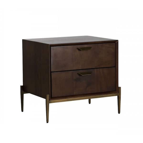 Benjara 18 in. 2-Drawer Brown Wooden Nightstand