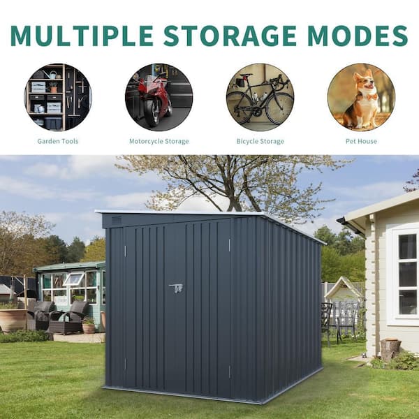 Lycvki 8 ft. W x 6 ft. D Carbon Black Metal Shed with Lockable