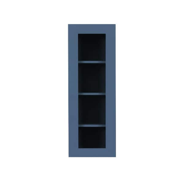 Lancaster Blue Plywood Shaker Stock Assembled Wall Glass-Door Kitchen Cabinet 15 in. W x 12 in. D x 42 in. H