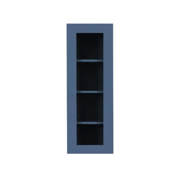 LIFEART CABINETRY Lancaster Blue Plywood Shaker Stock Assembled Wall Glass-Door Kitchen Cabinet 18 in. W x 12 in. D x 42 in. H