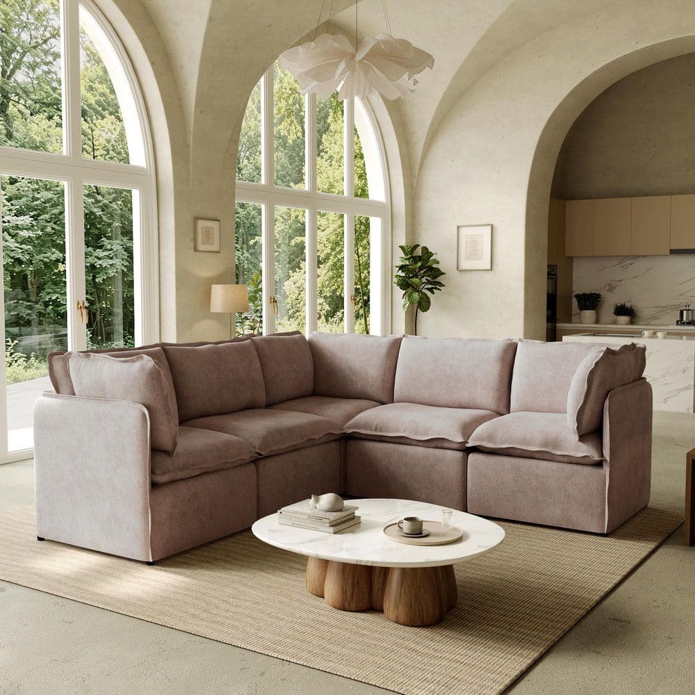 Modular 96 in. Steel 5-Piece Polyester Sectional Sofa w/ Removable Washable Cover, Portable for Rentals in Ecru price history on PriceWatchPro