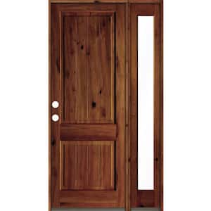 50 in. x 96 in. Knotty Alder Square Top Right-Hand/Inswing Glass Red Chestnut Stain Wood Prehung Front Door with RFSL