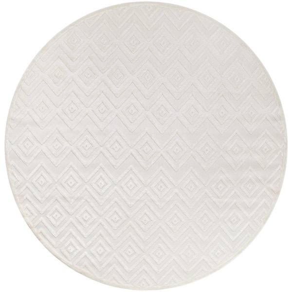 Versatile Ivory White 10 ft. x 10 ft. Diamond Contemporary Round Indoor Area Rug